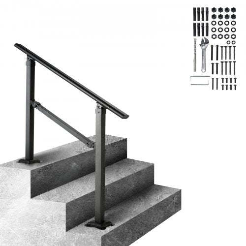 Stair Handrail Railing, 914.4mm, 3 Steps Handrails for Outdoor, Carbon Steel and Metal Hand Rail with Installation Kit, 0-50 Degree Adjustable, Perfect for Concrete Wooden Floors Ceramic Tiles