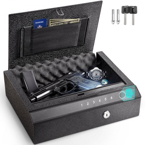 Gun Safe, Q235 Steel Handgun Safe, 3-Way Access Firearm Case Box, 4L Gun Box, Advanced Biometric Technology Travel Gun Safe, Portable Design Pistol Gun Safe for handgun, Cash, Jewelry, Watch