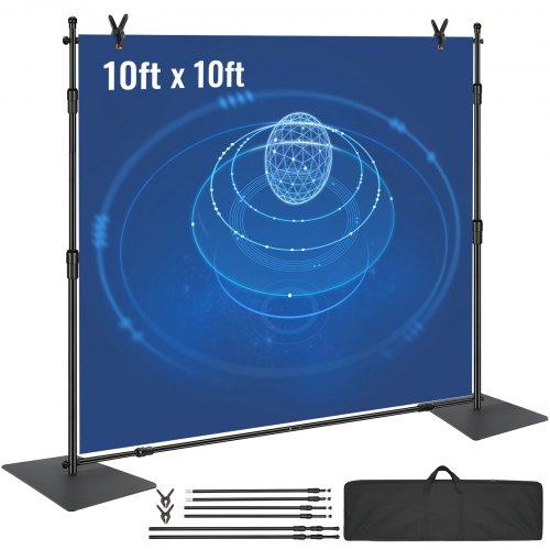 10ft x 10ft Pipe and Drape Kit, Heavy Duty Backdrop Stand with Carbon Steel Base, Adjustable Backdrop Support with 6 Clamps and A Carry Bag for Wedding, Party, Event, Photography, and Exhibition