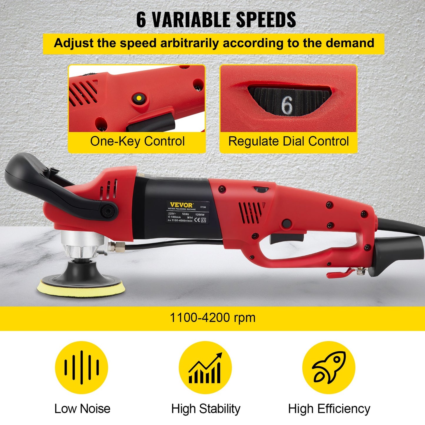 Wet Polisher Grinder, Variable Speed 4" & 5" Diamond Polishing Pads, Buffing Machine with 78.7" Water Pipe Adapter & Splash Shield, Electronic Concrete Stone for Title Floor Countertop CE