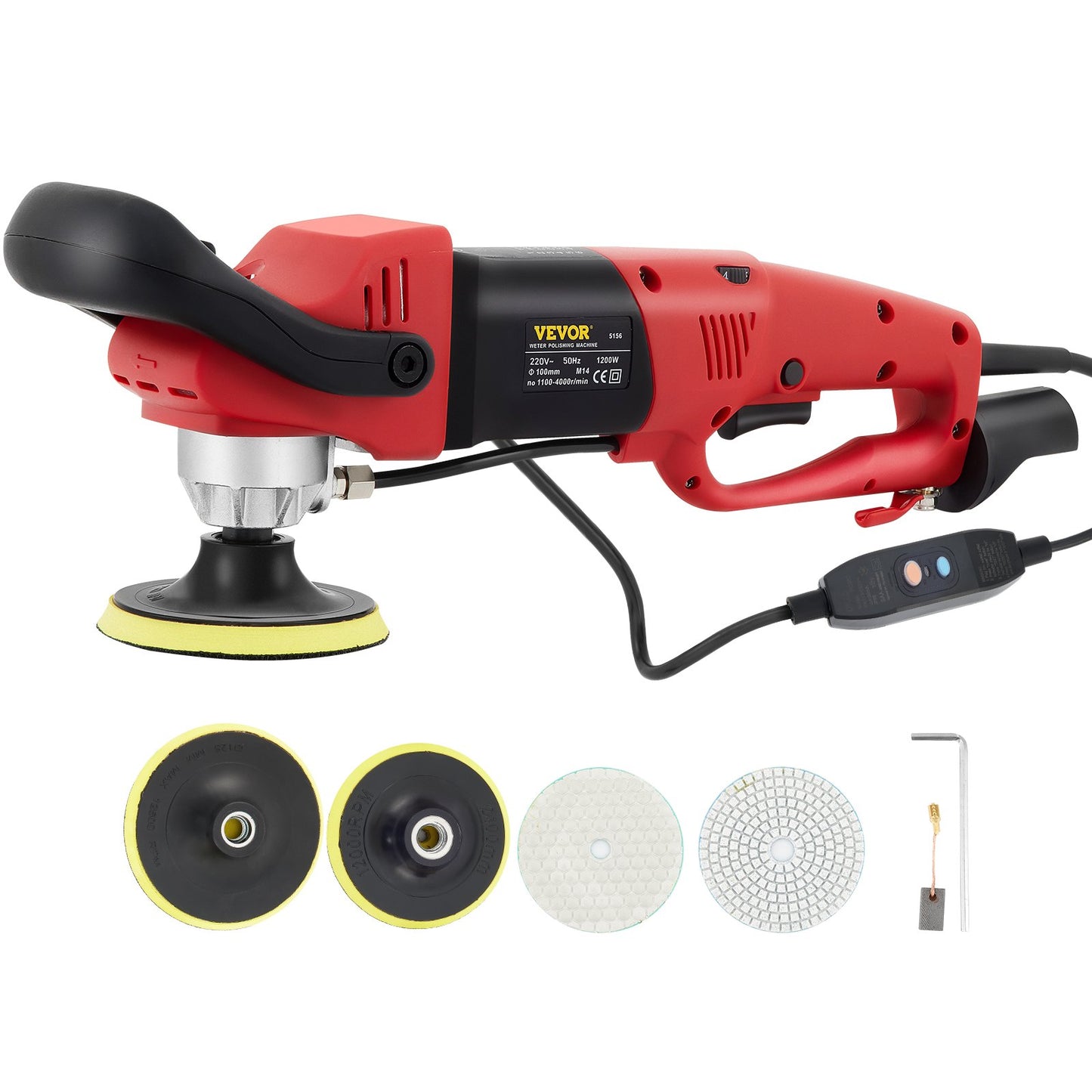 Wet Polisher Grinder, Variable Speed 4" & 5" Diamond Polishing Pads, Buffing Machine with 78.7" Water Pipe Adapter & Splash Shield, Electronic Concrete Stone for Title Floor Countertop CE