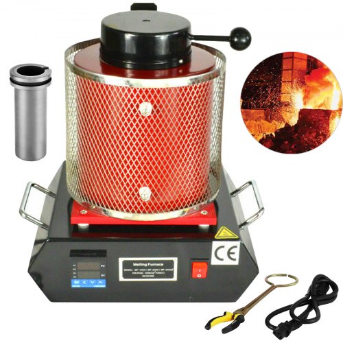2kg Automatic Melting Furnace 1800W Digital Melting Furnace Machine 1100℃ Pour Bar Melt Silver Gold with Graphite Crucible B