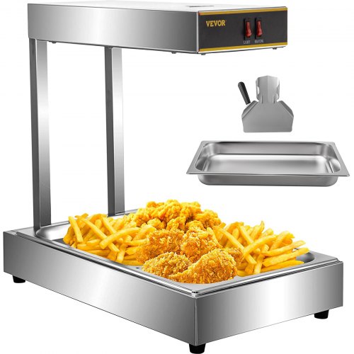 Fry Warmer French, Fry Heat Lamp, w/ Detachable Pan, Food Lamp Warmer, SUS