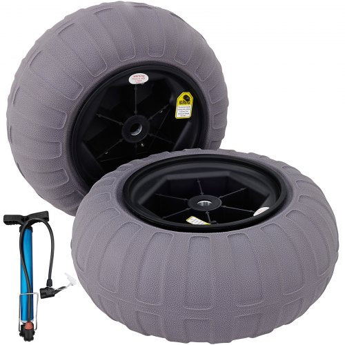 Beach Balloon Wheels, 15.7" Replacement Sand Tires, TPU Cart Tires for Kayak Dolly, Canoe Cart and Buggy w/ Free Air Pump, 2-Pack