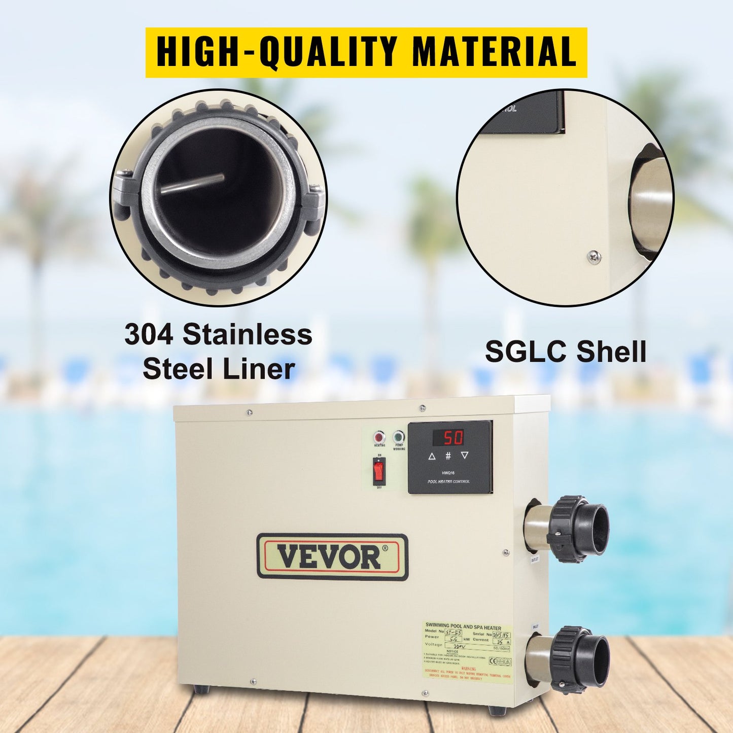 Electric SPA Water Heater 5.5KW 220V 50-60HZ Digital SPA Heater with Adjustable Temperature Controller for Swimming Pool and Hot Bathtubs Self Modulating Control Pool SPA Heater