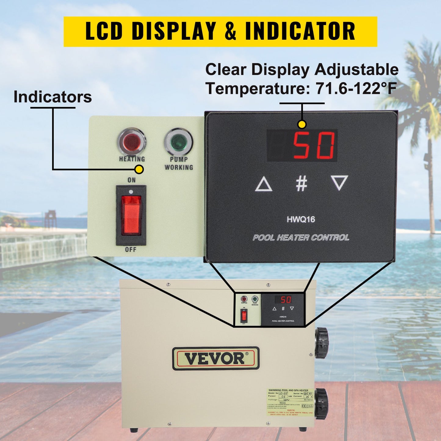 Electric SPA Water Heater 5.5KW 220V 50-60HZ Digital SPA Heater with Adjustable Temperature Controller for Swimming Pool and Hot Bathtubs Self Modulating Control Pool SPA Heater