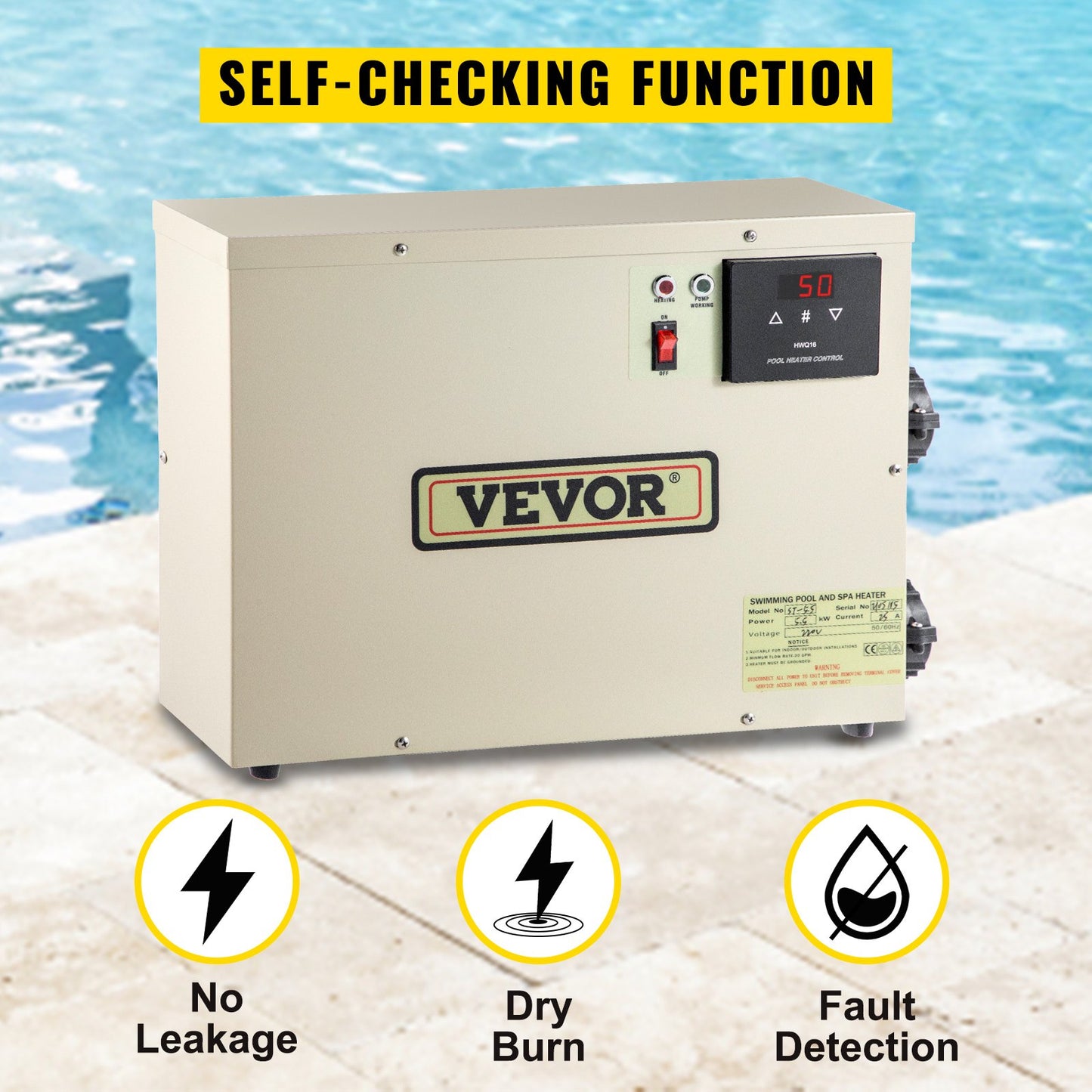 Electric SPA Water Heater 5.5KW 220V 50-60HZ Digital SPA Heater with Adjustable Temperature Controller for Swimming Pool and Hot Bathtubs Self Modulating Control Pool SPA Heater