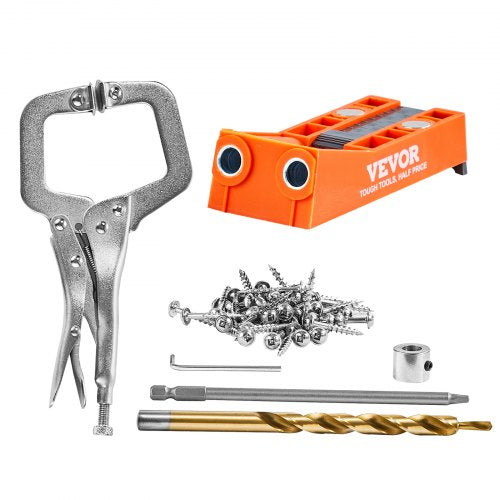 Pocket Hole Jig, 56 Pcs Mini Jig Pocket Hole System with 9" C-clamp, Step Drill, Wrench, Drill Stop Ring, Square Drive Bit, and Screws, for DIY Carpentry Projects
