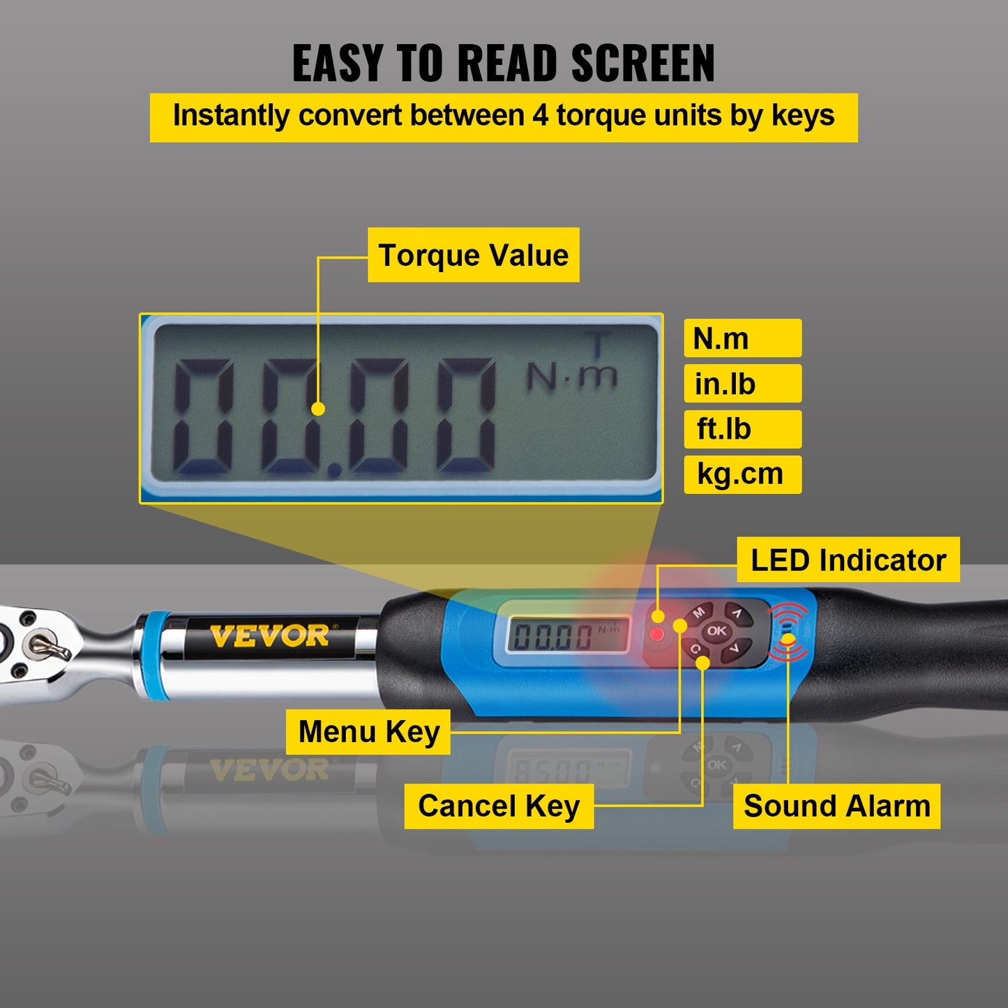 Digital Torque Wrench, 3/8" Drive Electronic Torque Wrench, Torque Wrench Kit 5-99.5 ft-lbs Torque Range Accurate to ±2%, Adjustable Torque Wrench with LED Display and Buzzer, Socket Set & Case
