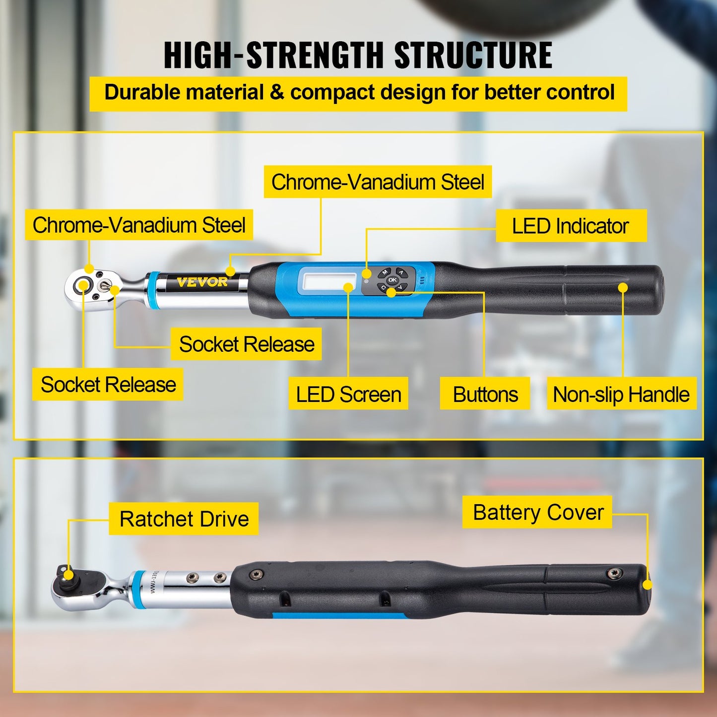 Digital Torque Wrench, 3/8" Drive Electronic Torque Wrench, Torque Wrench Kit 5-99.5 ft-lbs Torque Range Accurate to ±2%, Adjustable Torque Wrench with LED Display and Buzzer, Socket Set & Case