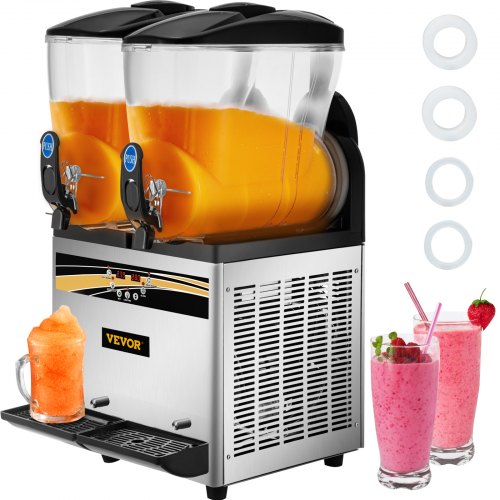 Slush Frozen Drink Machine, 2x15L Tank Commercial Margarita Machine, 1000W Stainless Steel Margarita Slush Maker, Temperature Slush 25°F to 30°F Drink Maker, Perfect for Restaurants Cafes Bars