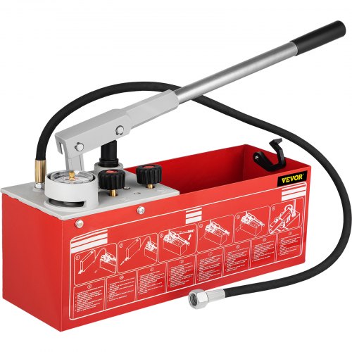 Hydrostatic Pressure Test Pump, Test Up to 25 bar/2.5 MPa, 3.2 Gallon Tank, Hydraulic Manual Water Pressure Tester Kit w/ Two-Unit Gauge & R 1/2" Connection, for Pipeline Fluid Pressure Testing