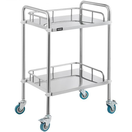 2-Layer Lab Medical Cart Stainless Steel Trolley Cart Lab Medical Equipment Cart Trolley for Lab Hospital Clinics