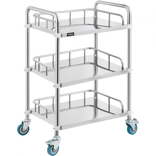 3-Layer Lab Medical Cart Stainless Steel Rolling Cart Lab Medical Equipment Cart Trolley for Lab Hospital Clinics