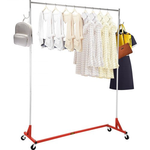 Z Rack, Industrial Grade Z Base Garment Rack, Height Adjustable Rolling Z Garment Rack, Sturdy Steel Z Base Clothing Rack w/ Lockable Casters, for Home Clothing Store Display Commercial Use Red