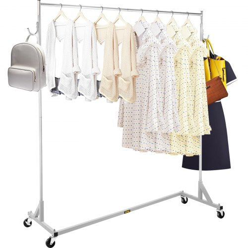 Z Rack, Industrial Grade Z Base Garment Rack, Height Adjustable Rolling Z Garment Rack, Sturdy Steel Z Base Clothing Rack w/ Lockable Casters for Home Garment Store Display Commercial Use Silver