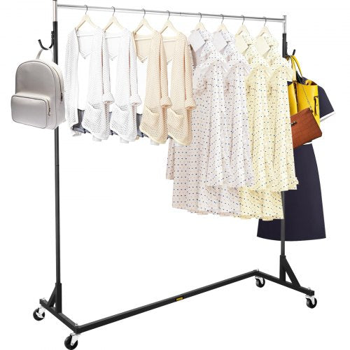 Z Rack, Industrial Grade Z Base Garment Rack, Height Adjustable Rolling Z Garment Rack, Sturdy Steel Z Base Clothing Rack w/ Lockable Casters for Home Clothing Store Display Commercial Use Black