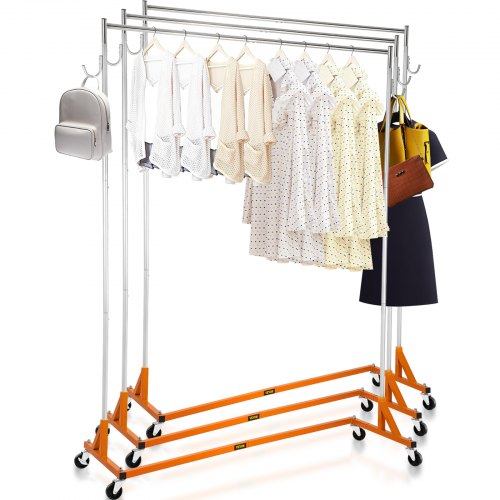 Z Rack, Industrial Grade Z Base Garment Rack, Height Adjustable Rolling Z Garment Rack, Sturdy Steel Z Base Clothing Rack w/ Lockable Casters, for Home Clothing Store Display Orange (3 Sets)
