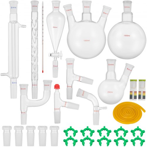 New Laboratory Glassware 24/40 Chemistry Glassware 29PCS Chemistry Lab Glassware Kit 250 1000ml for Distillations Separation Purification Synthesis 24/40 29PCS