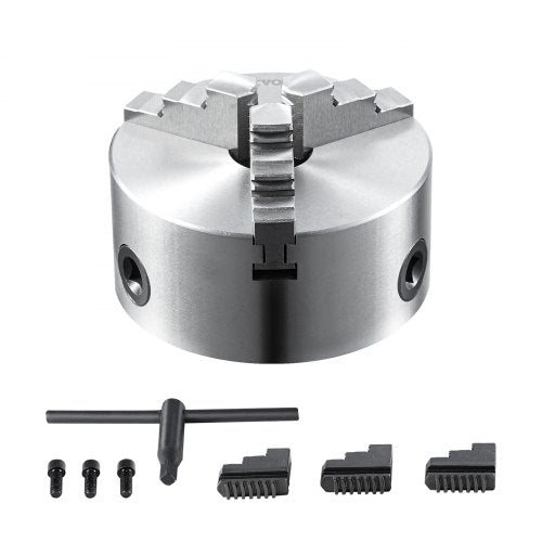 3-Jaw Lathe Chuck, 5'', Self-Centering Lathe Chuck, 0.1-5 in/2.5 -125 mm Clamping Range with T-key Fixing Screws Reversible Jaws, for Lathe 3D Printer Machining Center Milling Drilling Machine