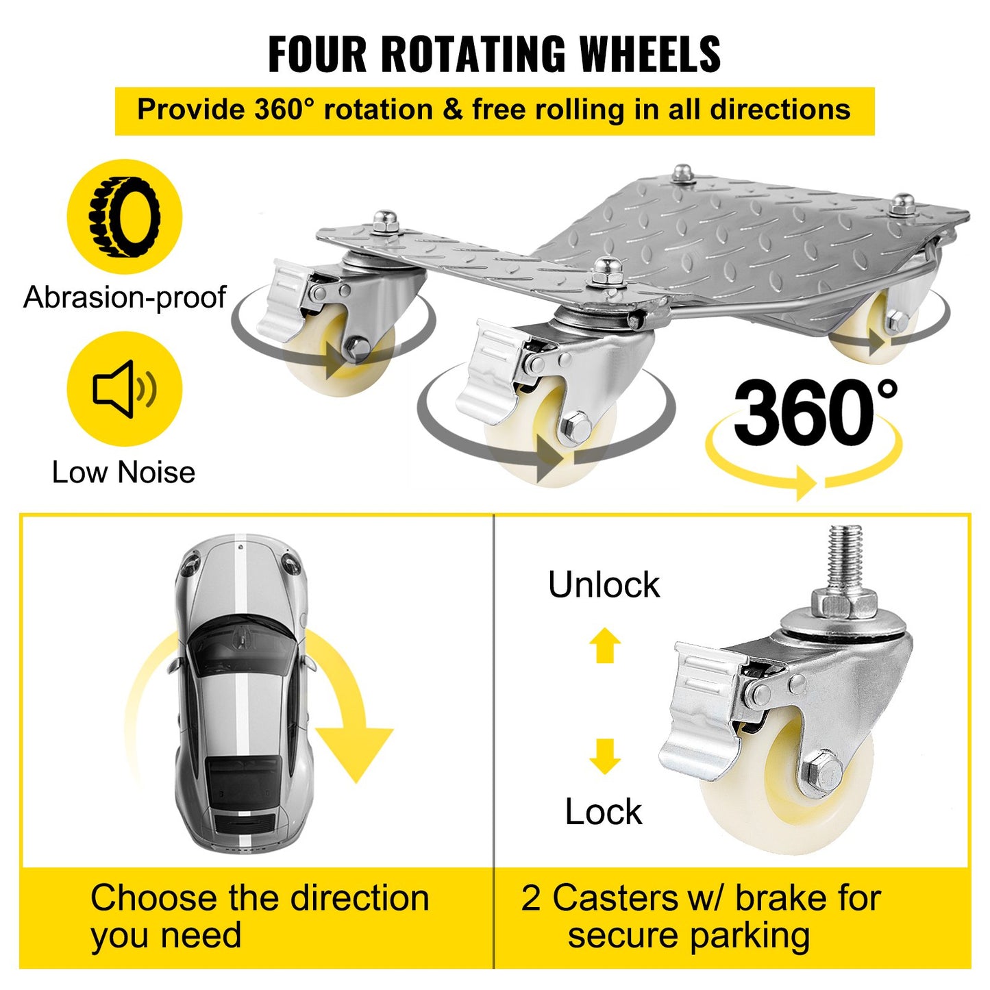 2Pcs Tire Wheel Dollies, 1500Lbs/680KG Tire Skates Wheel Car Van Positioning Dolly Trolley Ball Bearings Recovery Jack Auto Repair Moving