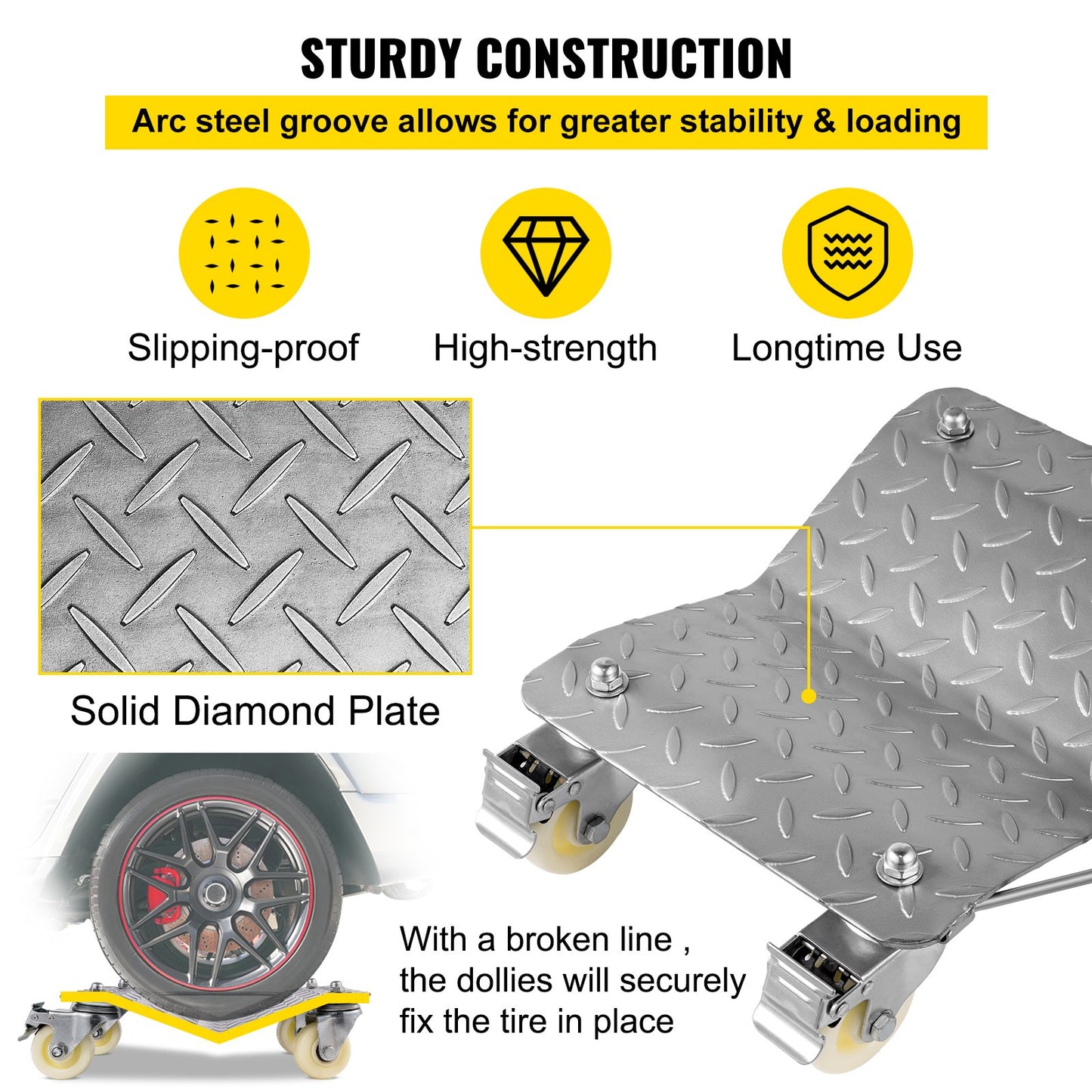 2Pcs Tire Wheel Dollies, 1500Lbs/680KG Tire Skates Wheel Car Van Positioning Dolly Trolley Ball Bearings Recovery Jack Auto Repair Moving