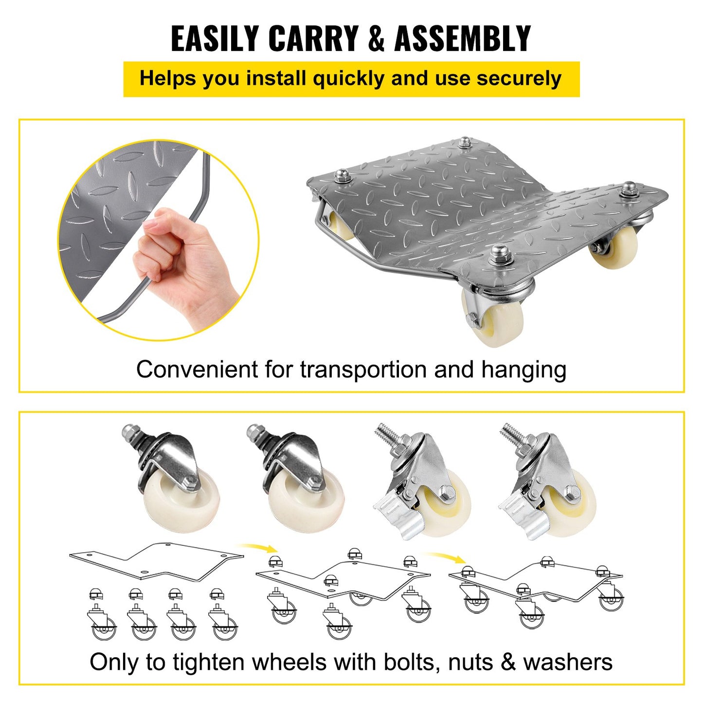 2Pcs Tire Wheel Dollies, 1500Lbs/680KG Tire Skates Wheel Car Van Positioning Dolly Trolley Ball Bearings Recovery Jack Auto Repair Moving