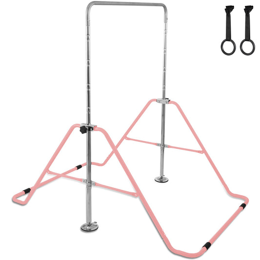 Gymnastics Bars for Kids Gymnastics Bar with Flying Rings Gloves Adjustable Folding Horizontal Bar Pull Up Expandable Kids Pull Up Bar(Pink)