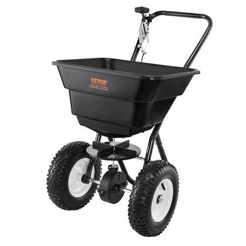 Broadcast Spreader, 80 LB Walk-Behind Turf Spreader with 12" Wheels, Steel Push Fertilizer Spreader, Garden Seeder, and Salt Spreader, Designed for Residential, Farm, and Tough Terrain, Black