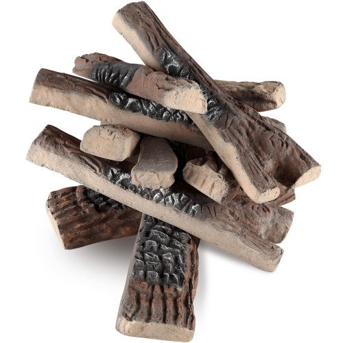 10 Pcs Gas Fireplace Logs, Large Ceramic Logs for Fireplace Decorative, Heat-Resistant Wood Log Gas Realistic Logs, Stackable Wood Branches for Gas Fireplace, Firebowl Indoor or Outdoor