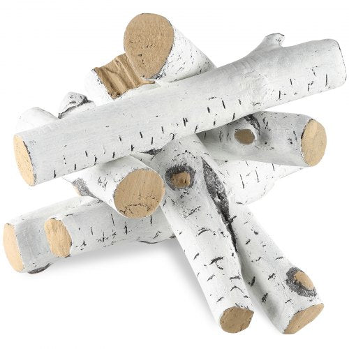 6 Pcs Large Withe Birch Logs, Gas Fireplace Ceramic Logs for Fire place, Heat-Resistant Wood Log Gas Realistic Logs, Stackable Wood Branches for Gas Fireplace, Firebowl Indoor or Outdoor
