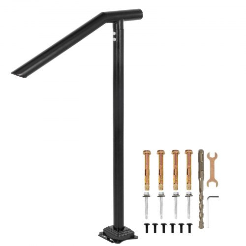 Handrail, 1-3 Step Black Steel Railing for Steps 330LBS Capacity Stair Handrail  Baking Varnish Metal Handrail for Stairs Stylish Handrails for Outdoor Steps with Expansion Bolts & Drill Bit