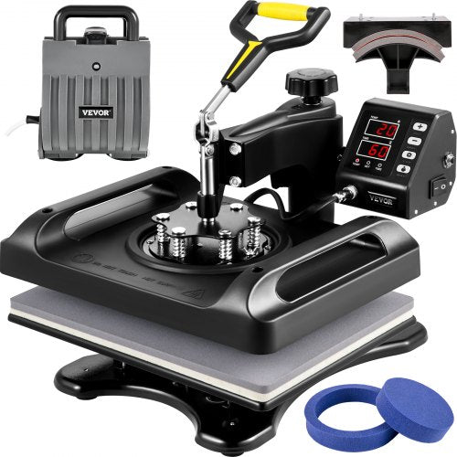Heat Press Machine 12 x 15 Inch 5 In 1 Shirt Printing Machine 360° Rotation Swing Away Heat Press 5 In 1 Heat Press 1000W Sublimation Machine  Dual-Tube Heating for DIY T-Mugs And Shirts Cap