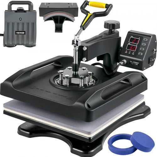 Heat Press Machine 15 x 15 Inch 360° Rotation Swing Away Black Heat Press 5 In 1 Shirt Printing Machine 5 In 1 Heat Press 1000W Sublimation Machine Dual-Tube Heating for DIY Cap Plates Mugs