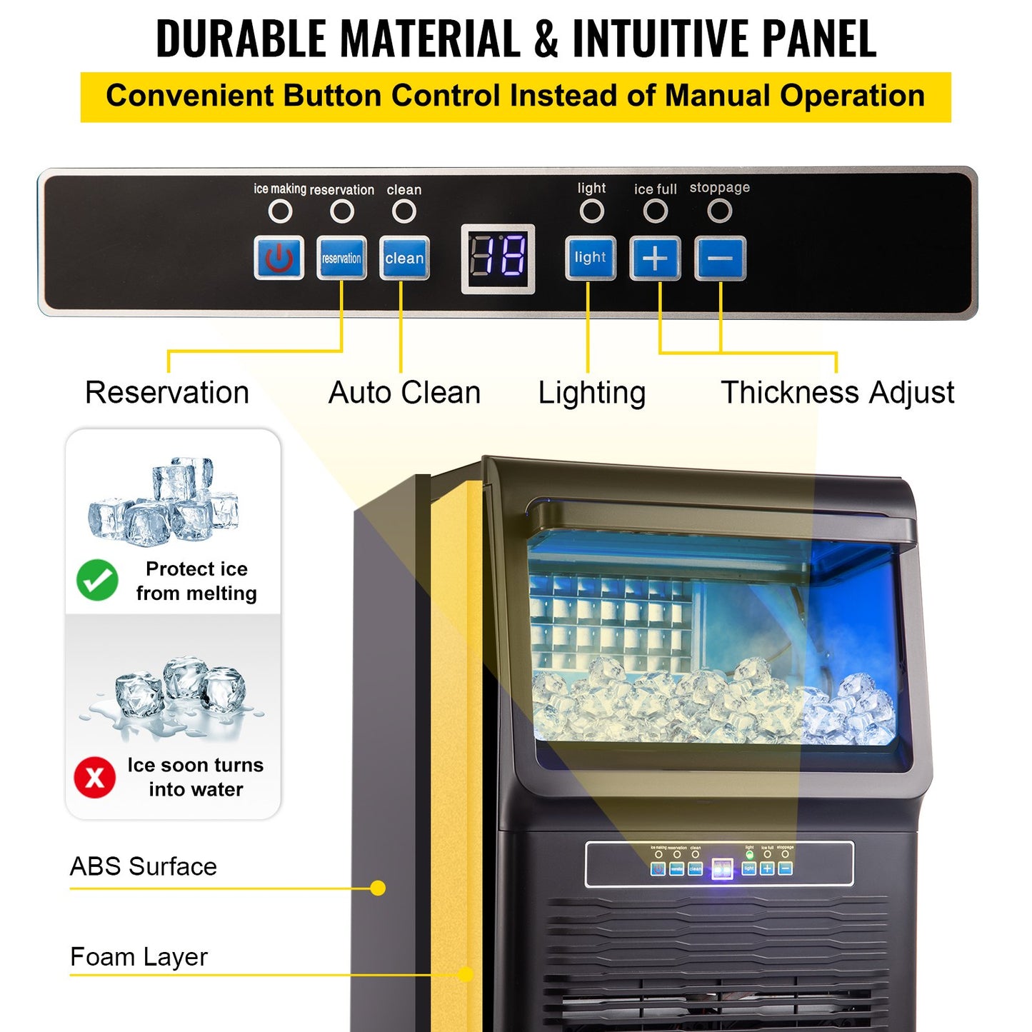 Countertop Ice Maker, 70LBS/24H Yield, Tabletop Ice Machine w/ 11LBS Storage, Ice Cube Maker w/ 36PCS Ice Plate, 350W Ice Maker Machine w/ Control Panel Blue Light Drain Pipe Filter Scoop, 220V