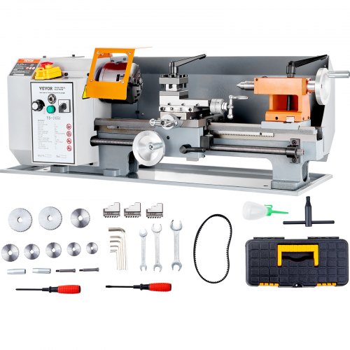 Metal Lathe Machine, 7'' x 13.78'', Precision Benchtop Power Metal Lathe, 0-2200 RPM Continuously Variable Speed, 500W Brush Motor Metal Gears, with Tool Box for Processing Precision Parts