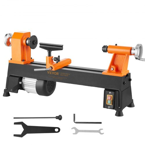 Benchtop Wood Lathe, 10 in x 18 in, 0.5 HP 370W Power Wood Turning Lathe Machine, 5 Variable Speeds 680/1100/1600/2200/3200 RPM with Rod Injection Wrenches Faceplate Foot Pads, for Woodworking
