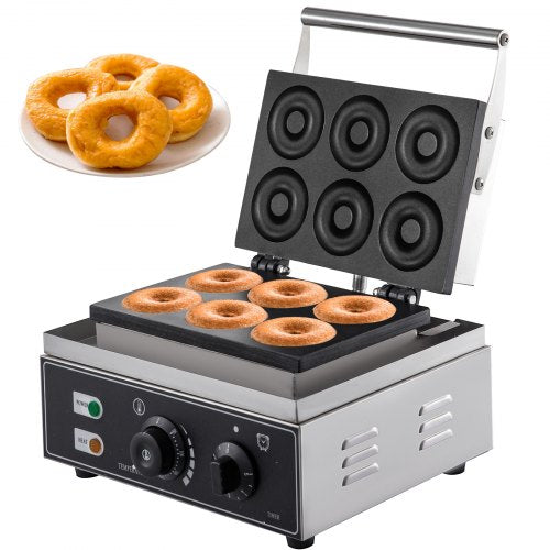 Commercial Donut Maker Machine 1550W Donut Maker with 6 Holes Donut Maker Machine 50-300℃ Waffle Doughnut Maker Double-Sided Heating Donut Machine Commercial Donut Fryer