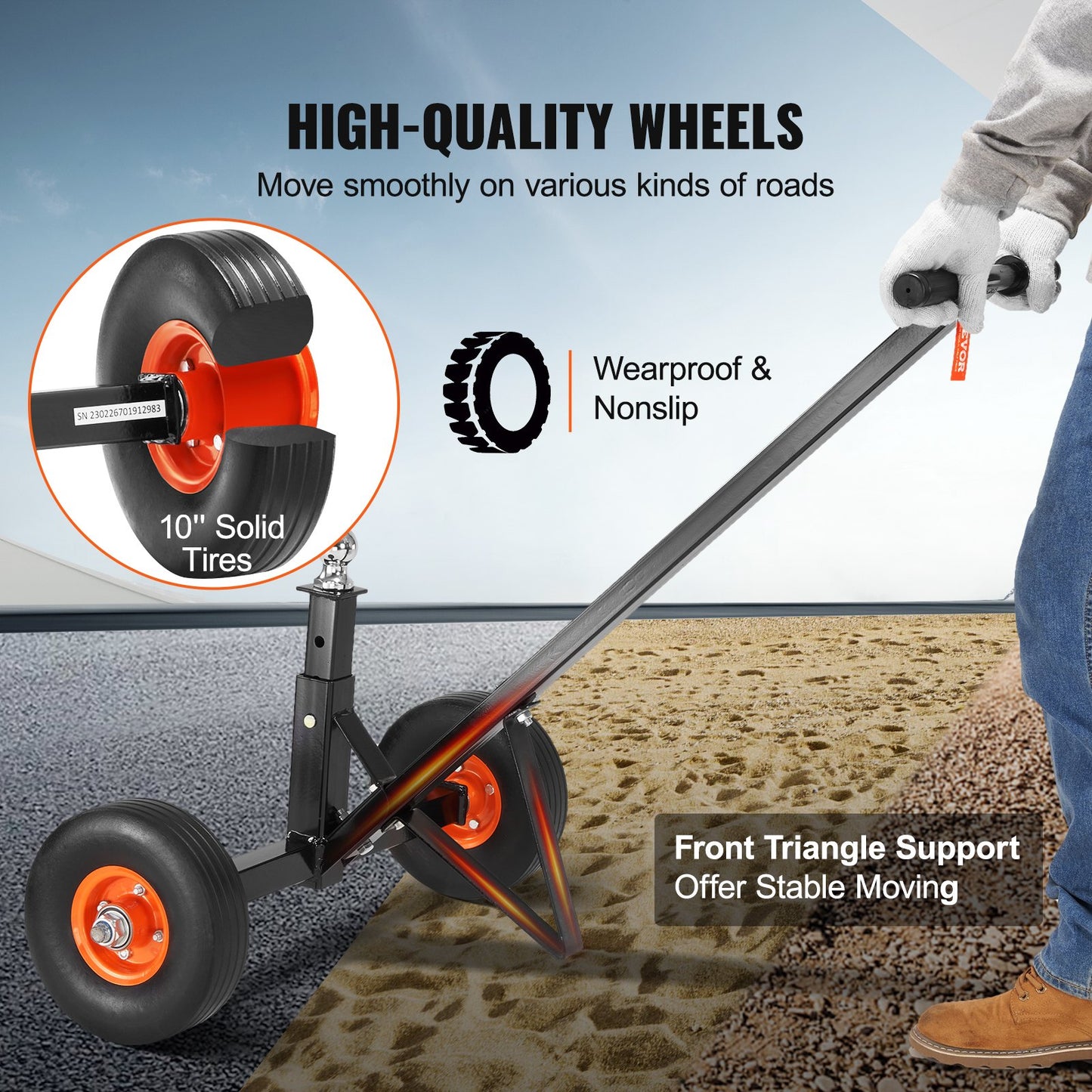 Adjustable Trailer Dolly, 600lbs Tongue Weight Capacity, Carbon Steel Trailer Mover with 16''-24'' Adjustable Height, 1-7/8'' Hitch Ball & 10'' Solid Tires, Ideal for Moving Car RV Boat Trailer
