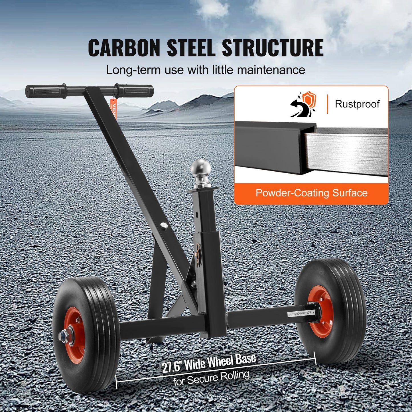 Adjustable Trailer Dolly, 600lbs Tongue Weight Capacity, Carbon Steel Trailer Mover with 16''-24'' Adjustable Height, 1-7/8'' Hitch Ball & 10'' Solid Tires, Ideal for Moving Car RV Boat Trailer