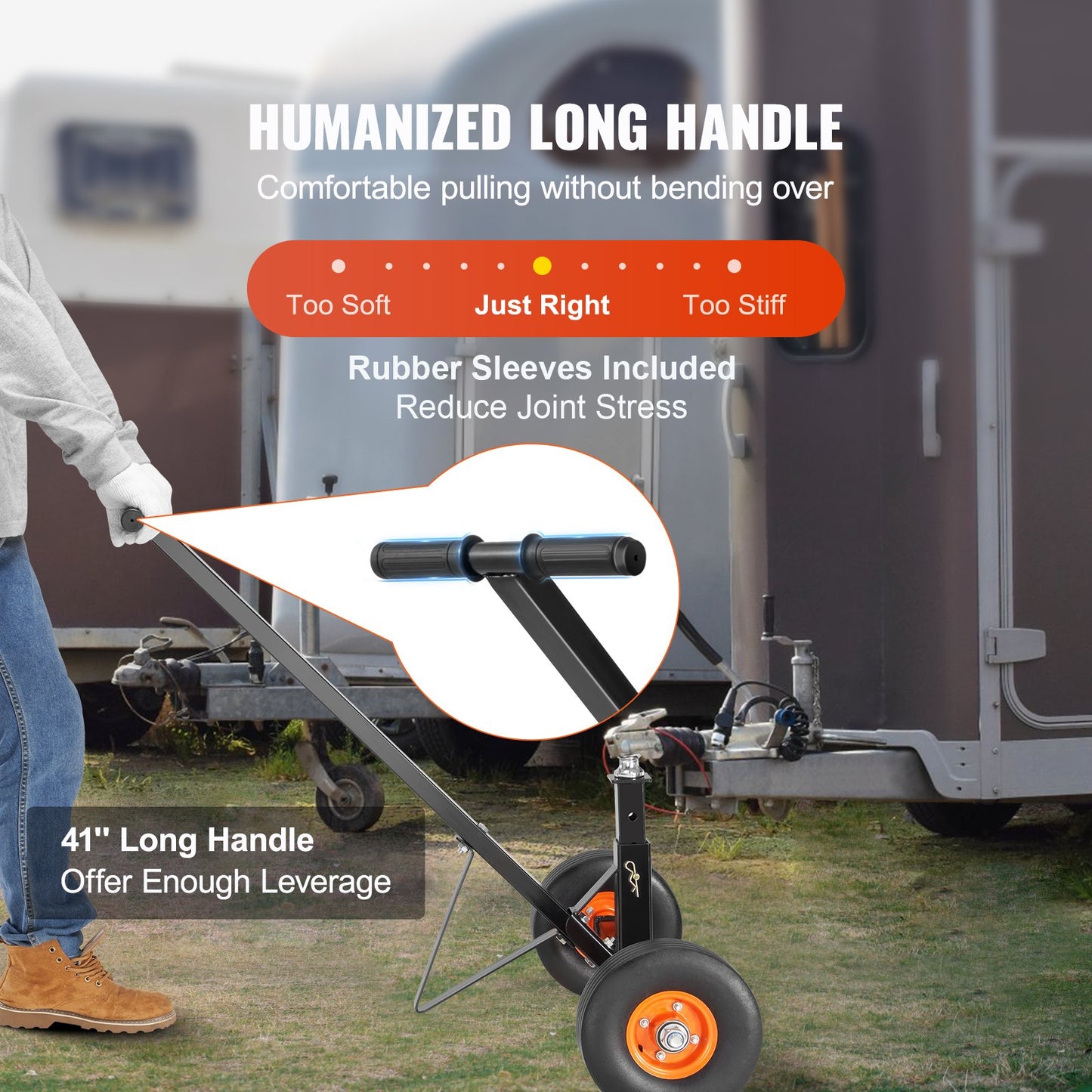 Adjustable Trailer Dolly, 600lbs Tongue Weight Capacity, Carbon Steel Trailer Mover with 16''-24'' Adjustable Height, 1-7/8'' Hitch Ball & 10'' Solid Tires, Ideal for Moving Car RV Boat Trailer