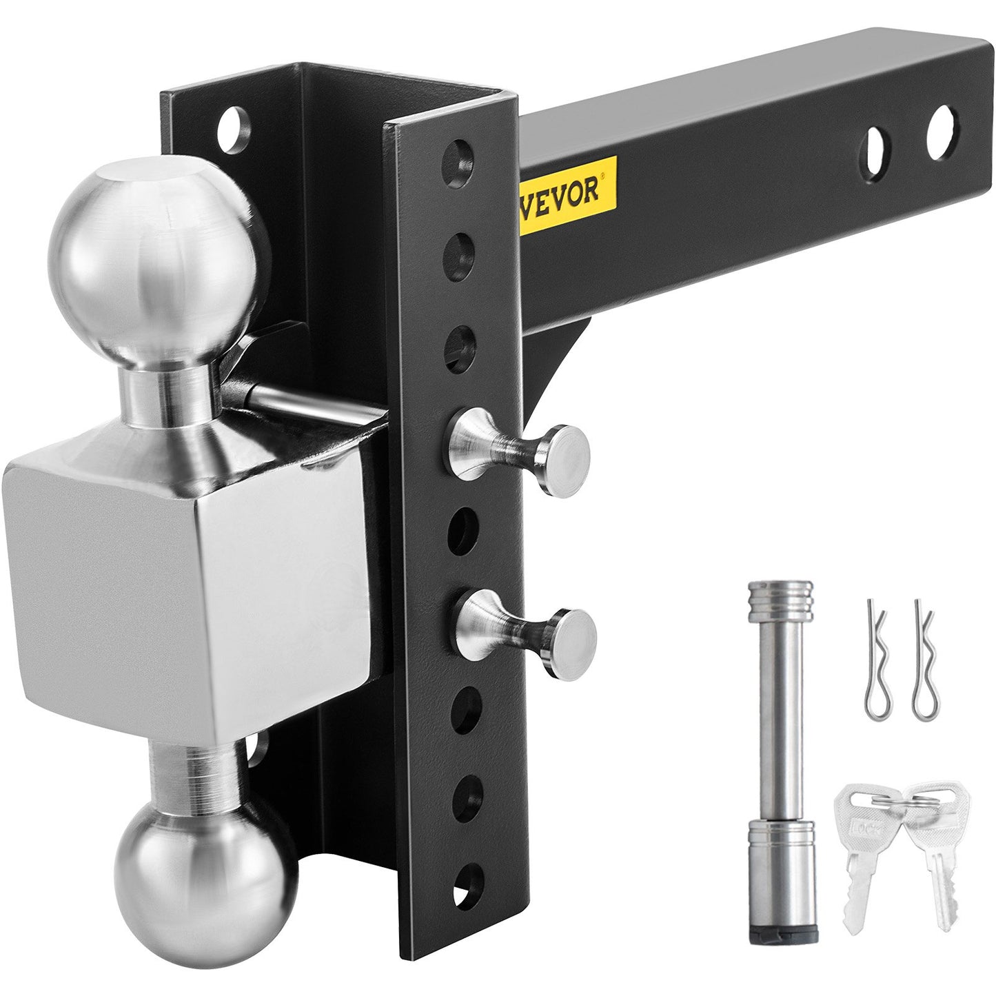 Adjustable Trailer Hitch, 6" Rise & Drop Hitch Ball Mount 2.5" Receiver  22,000 LBS Rating, 2 and 2-5/16 Inch Stainless Steel Balls w/ Key Lock, for Automotive Trucks Trailers Towing