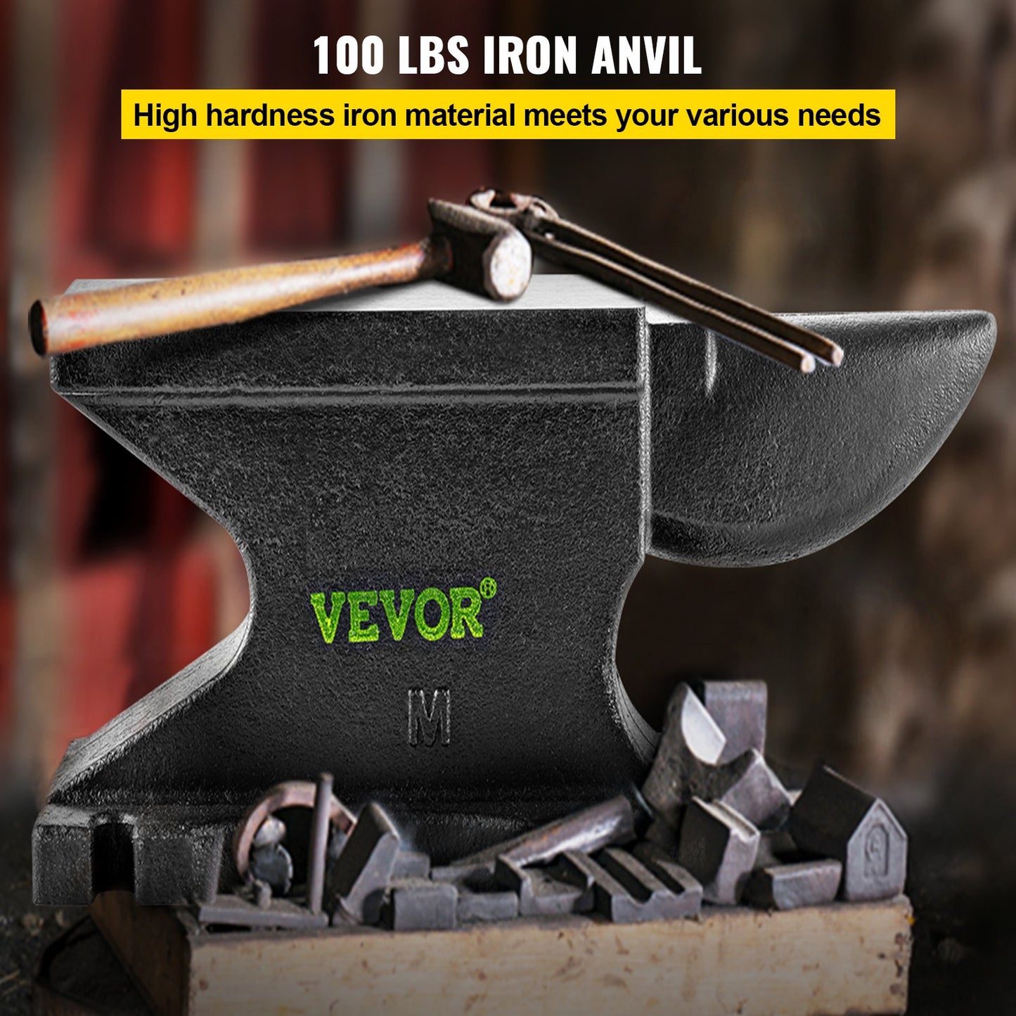 Cast Iron Anvil, 100 Lbs(45kg)Single Horn Anvil with 10.4 x 5 in Countertop and Stable Base, High Hardness Rugged Round Horn Anvil Blacksmith, for Bending, Shaping, Twisting