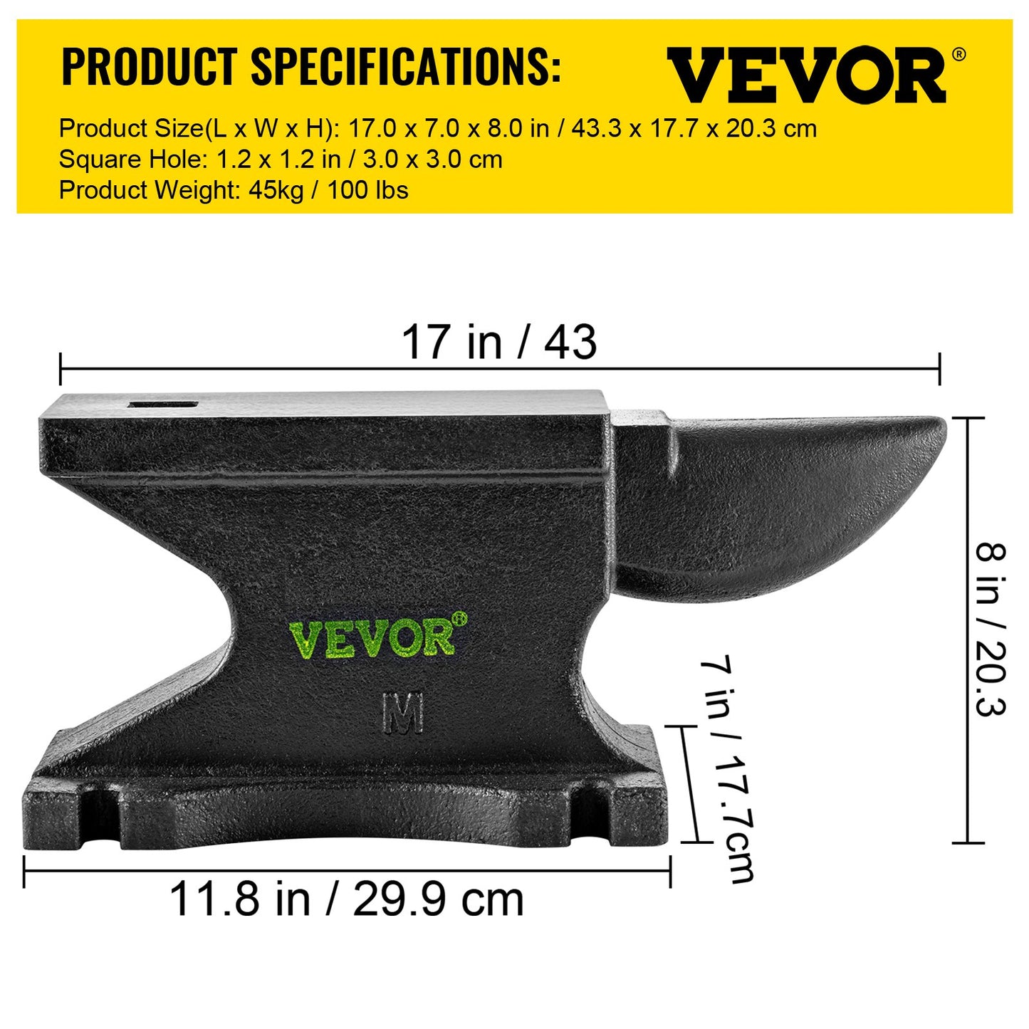 Cast Iron Anvil, 100 Lbs(45kg)Single Horn Anvil with 10.4 x 5 in Countertop and Stable Base, High Hardness Rugged Round Horn Anvil Blacksmith, for Bending, Shaping, Twisting
