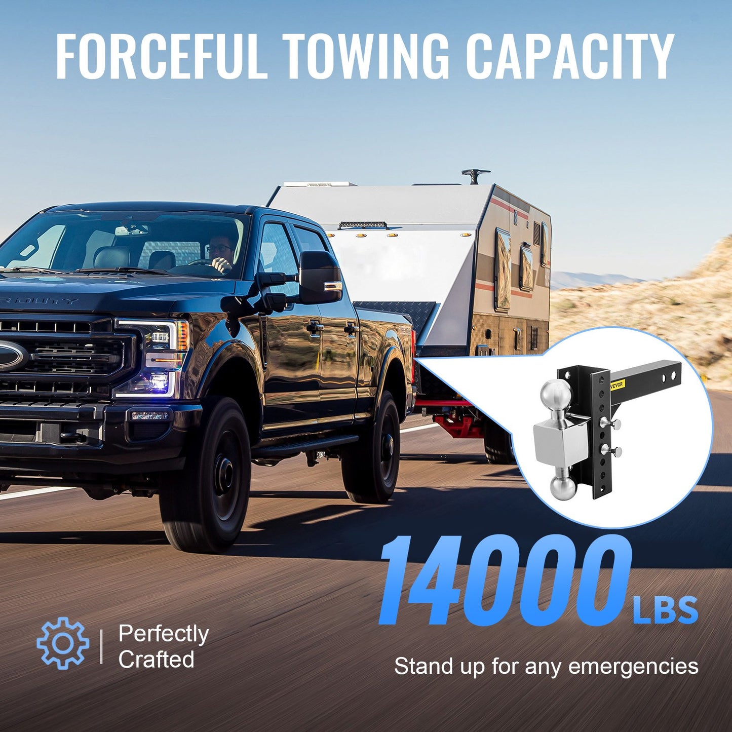 Adjustable Trailer Hitch, 6" Rise & Drop Hitch Ball Mount 2" Receiver 22,000 LBS Rating, 2 and 2-5/16 Inch Stainless Steel Balls w/ Key Lock, for Automotive Trucks Trailers Towing