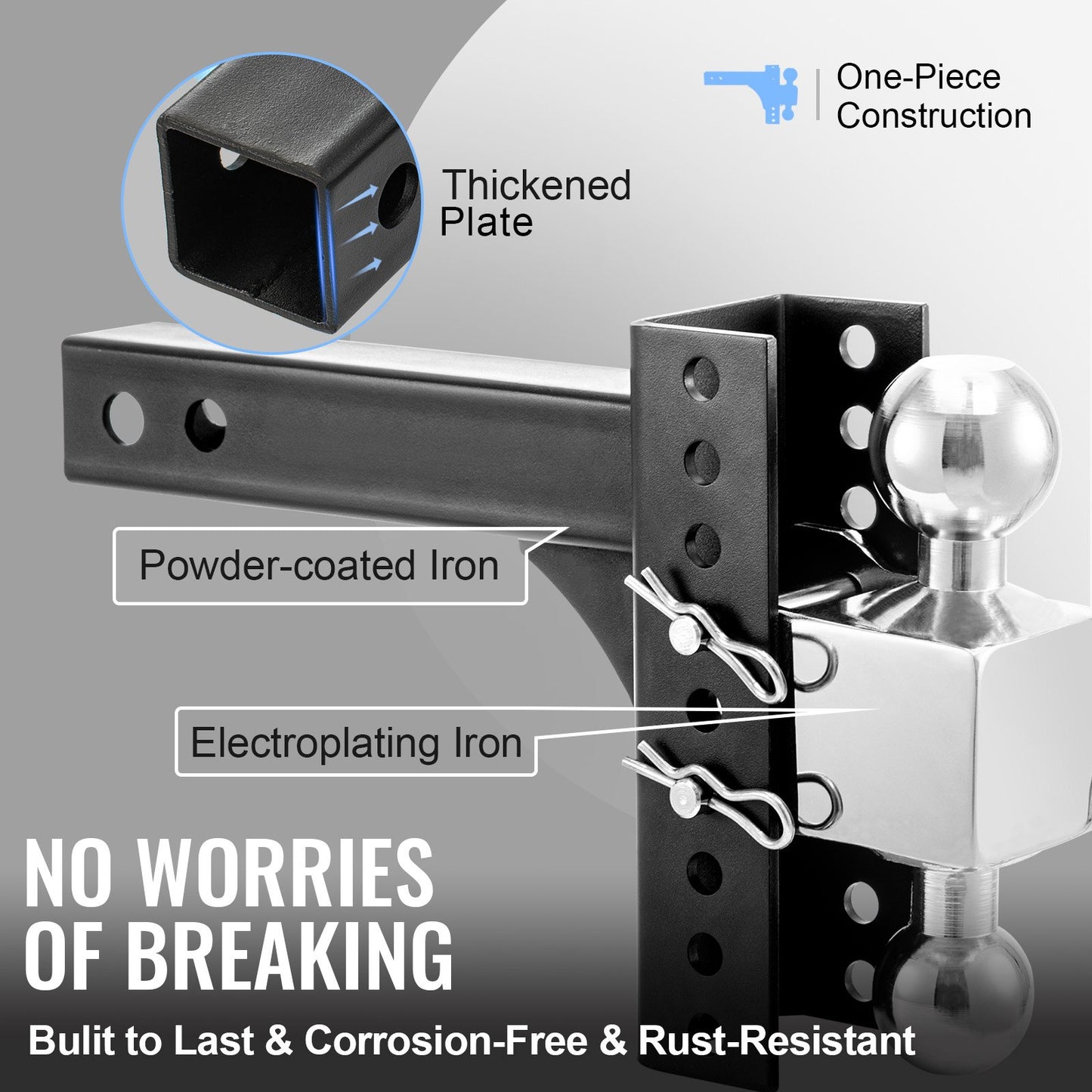 Adjustable Trailer Hitch, 6" Rise & Drop Hitch Ball Mount 2" Receiver 22,000 LBS Rating, 2 and 2-5/16 Inch Stainless Steel Balls w/ Key Lock, for Automotive Trucks Trailers Towing