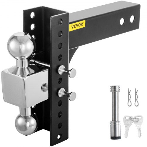 Adjustable Trailer Hitch, 8" Rise & Drop Hitch Ball Mount 2" Receiver 14,000 LBS Rating, 2 and 2-5/16 Inch Stainless Steel Balls w/ Key Lock, for Automotive Trucks Trailers Towing
