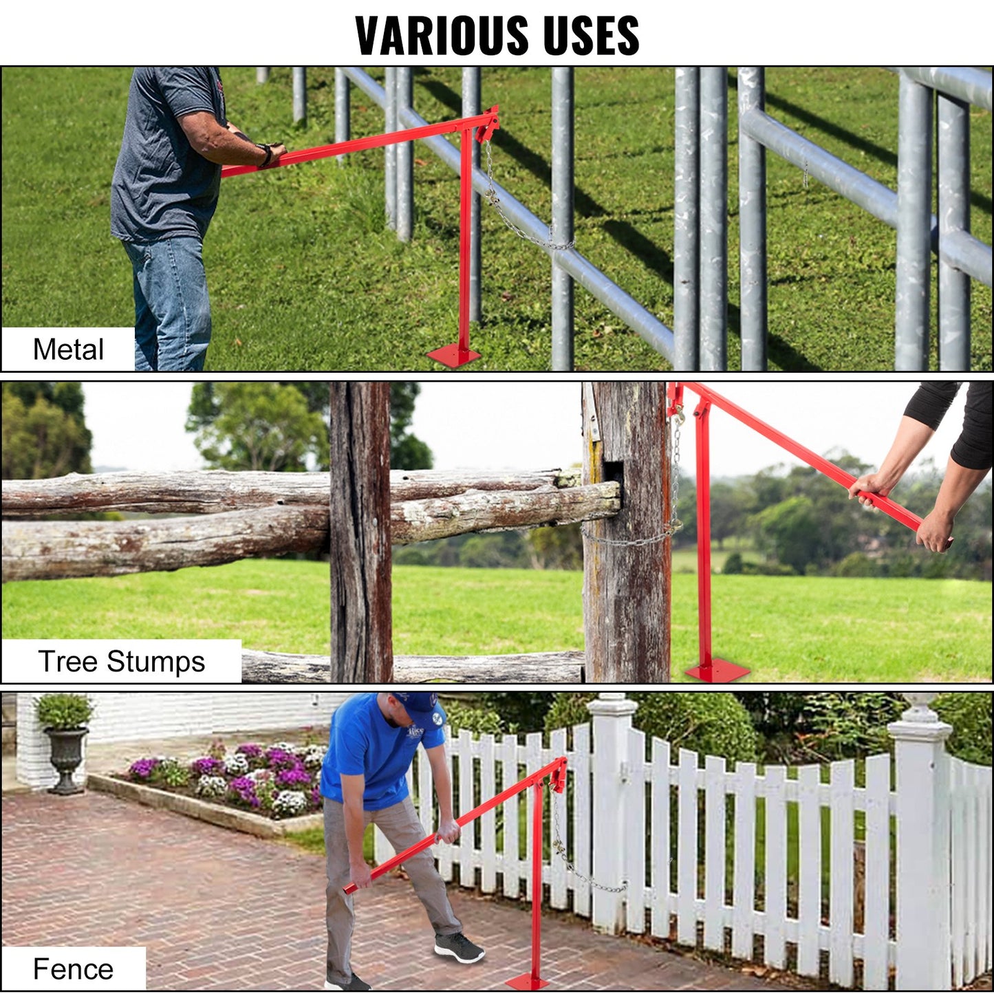 T Post Puller 43.3x5.9x5.9in Fence Post Puller Jack Heavy Duty Fence Post Remover with Lifting Chain Puller T Post Remover for Round Fence Posts T Stakes Sign Post & Tree Stump