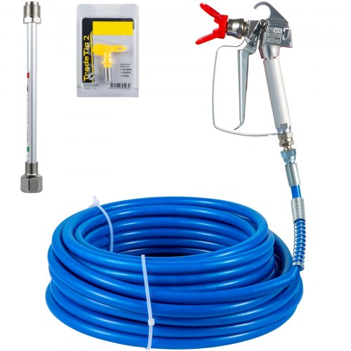 Airless Paint Spray Hose Kit, 50ft 3600psi High-Pressure Fiber Tube with 8" Extension Rod Pole, Including 517 Tip and Tip Guard, 1/4" Swivel Joint for Homes Buildings Decks or Fences