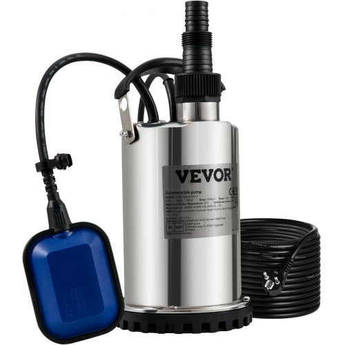 Submersible Water Pump, 550W 9500L/H, w/ 10 m Cord and Automatic Tethered Float Switch, Portable Stainless Steel for Clean, Empty Flooded Area, Swimming Pools, Hot Tubs, for Irrigation